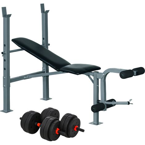 Banc de musculation 165 x 68 x 114 cm dossier réglable support barre stabilité moderne avec haltères 25 kg en acier noir (1/5)