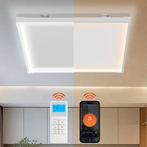 Randaco Radiador infrarrojo conectado 60 x 60 cm - 360 W - Blanco - Calefacción de techo - Con esquinas protectoras (1/2)