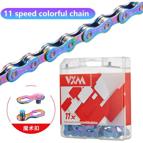 Chaîne colorée pour vélo à 11 vitesses Chaîne de vélo VXM colorée électroplaquée, 10 vitesses, 11 vitesses, 9 vitesses, 12 vitesses, 8 vitesses, accessoire universel avec fermeture Velcro. (1/5)