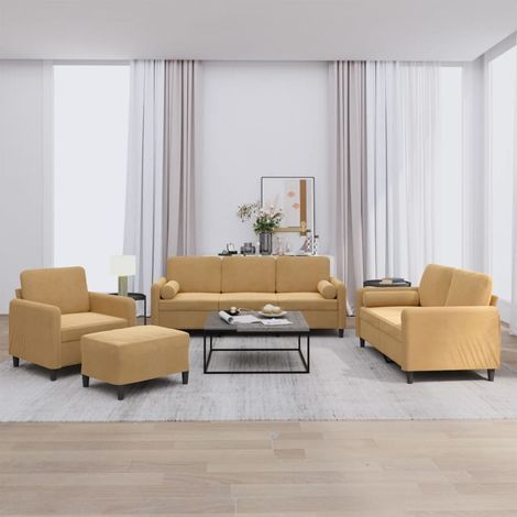 4-tlg. Sofagarnitur mit Kissen Braun Samt vidaXL