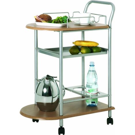 Chariot de cuisine en tube d'acier Coloris Alu-hêtre, L65 x P35 x H83 -PEGANE-