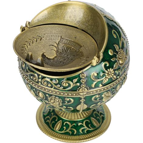 Cendrier rétro avec couvercle, globe aigle vert, alliage de zinc, accessoire pour fumeur, ornement décoratif (1/5)
