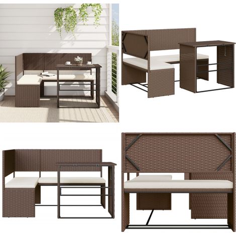 Gartensofa in L-Form mit Tisch und Kissen Braun Poly Rattan - Gartensofa - Outdoor Möbel - Lounge Set - Terrassenmöbel - Rattan Gartenmöbel - Home & Living (1/5)