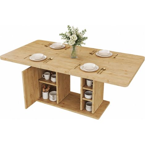 CHICFURN Mesa de comedor extensible 140/180 x 80 cm MDF roble con almacenaje (1/5)