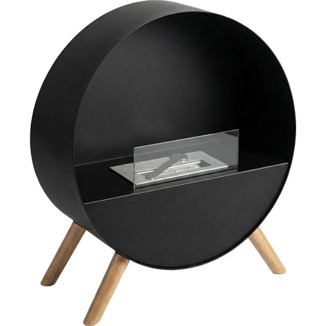 Venere - Bioethanol-Standkamin 60x72x30 cm mit 1-Liter-Brenner und Füßen aus schwarzem Kiefernholz