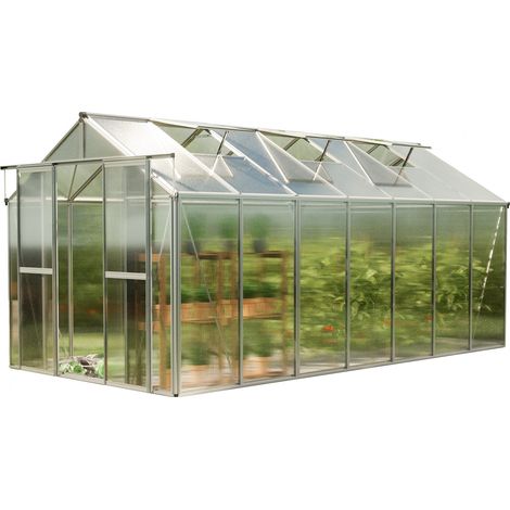 GFP Gewächshaus SAPHIR 7 aus Alu 259x449 cm ca. 6 mm Doppelstegplatten mit Fundamentrahmen, automatischer Fensteröffner