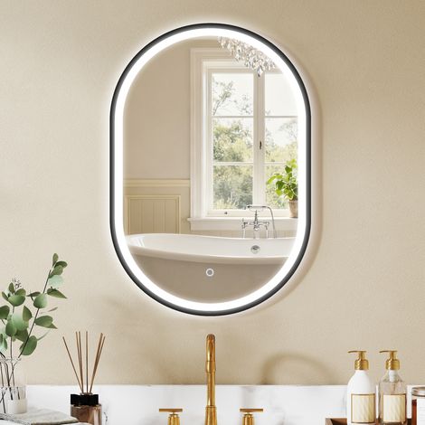 Miroir salle de bain éclairage LED 50x70cm, miroir lumineux salle de bain mural interrupteur tactile, lumière 3 couleurs (1/5)
