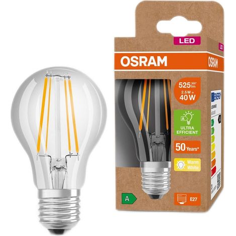 Osram Led a Risparmio Energetico, Lampadina a Filamento di Vetro, E27, Bianco Caldo, 3000K, 2,5 Watt, Sostituisce La Lampadina da 40W, Efficiente E a Risparmio Energetico, Confezione da 6 Pezzo (1/5)
