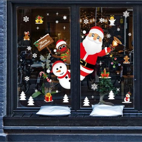 Sticker Fenêtre Noël - Santa Claus Renne Bonhomme De Neige - PVC Réutilisable Sans Résidu - 2 Pièces 60 x 90 cm (1/5)
