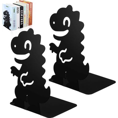 Sujetalibros metálicos con forma de dinosaurio - 2 piezas, antideslizantes, soportes decorativos para el hogar y la oficina. (1/5)
