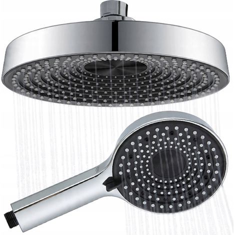 Duschset mit Regenduschkopf und großer, kalkabweisender Handbrause + schwarzes Chrom (1/5)