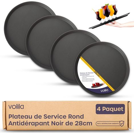 4 - Plateau De Service - Plateau Rond - Surface Antidérapante - Pour Boissons Et Collations - Usage Professionnel Et Domestique - Noir - 28x2cm (1/5)