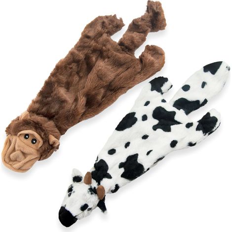 2-in-1 Quietschendes Hundespielzeug mit weichem, strapazierfähigem Stoff für kleine, mittlere und große Haustiere by Best Pet Supplies - Keine Füllung für das Spielen im Haus, Kuh, Affe, size M
