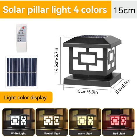 (1 pièce - 15 cm, motif noir) Lampe solaire LED extérieure pilier étanche, décoration paysagère rétro pour maison, jardin, parking et couloir, lumière solaire LED (1/5)