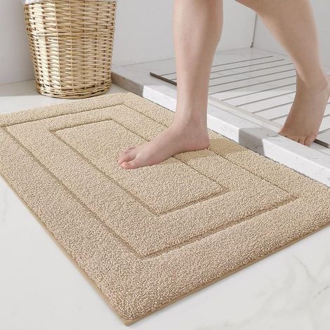 Non-slip bath mat 50 x 80 cm – Soft, absorbent microfiber – Machine washable – Non-slip TPR backing – Beige (1/5)