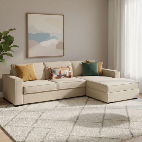 Talamo Italia Sofa cama Adela, Sofá de esquina, 100% Made in Italy, Sofá con apertura giratoria, Península contenedor derecha, con reposabrazos estándar, Cm 280x95h90, Beige, con embalaje reforzado (1/5)