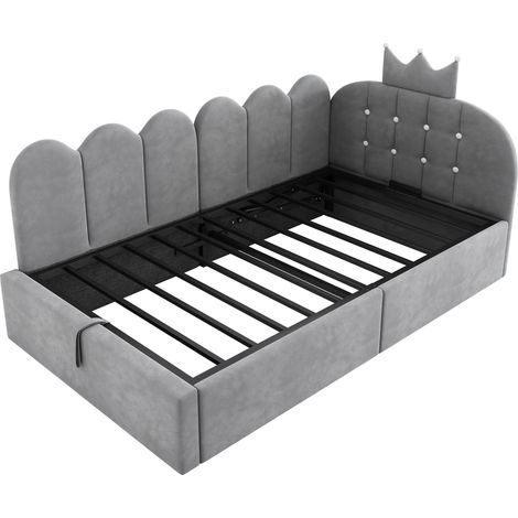 Cama diván capitoné 90 x 200 cm de terciopelo gris con almacenaje hidráulico (1/5)