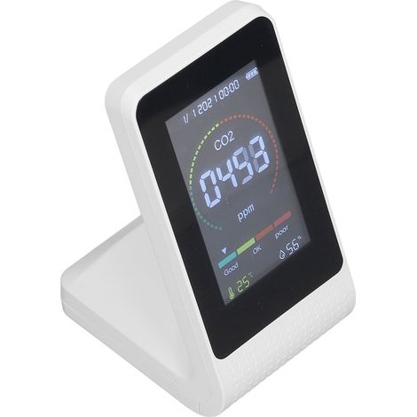 Détecteur CO2 Blanc Moniteur Qualité Air LED Écran LCD Rétroéclairé Thermomètre Hygromètre Capteur TVOC Mesureur Intérieur (1/5)