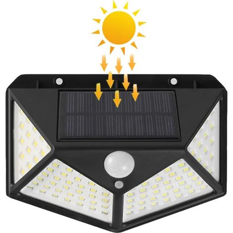 Lámpara solar LED GreenHouse de 100 LED, 600 lm, PIR, ángulo de 120 grados, montaje en pared, color negro (1/5)