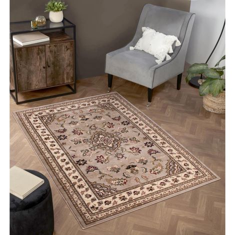 Traditional Sherborne Classic Bordered Hallway Rug in Beige 66 x 230 cm (2'5"x7'7") Runner