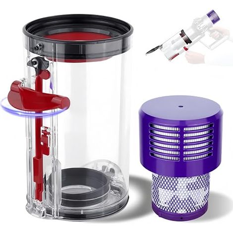 Kit de accesorios para cubierta inferior Dyson V10 SV12 SV13 SV27 con filtro HEPA y contenedor transparente de alta calidad. Piezas de repuesto Absolute.
