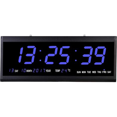 Reloj de pared digital LED de 48 x 19 x 3 cm, 5 V CC, calendario digital de 12/24 horas, reloj para personas mayores con visualización de fecha y temperatura para oficina y sala de estar. (1/5)