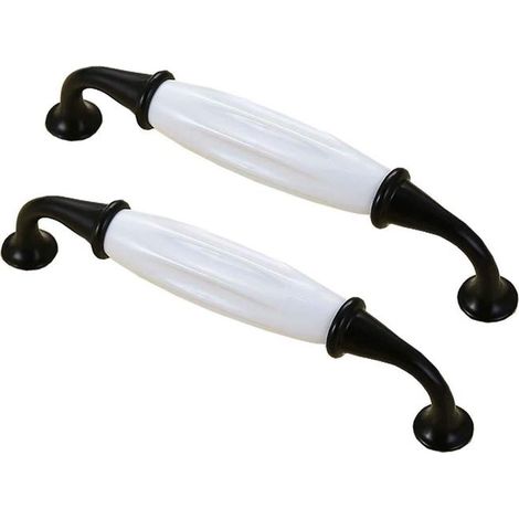 Lot de 6 poignées de porte vintage en céramique blanche et noire, entraxe : 128 mm (SKU produit : 96676745 SKU Offre : CJ-20250717-JJLS36) (1/5)