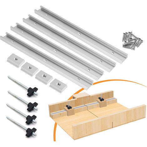 Lot de 4 Rail de Guidage Scie Sur Table, Rails Aluminium T Track de 400mm,Rail en T Avec Accessoires Complets pour Outil de Travail du Bois,blanc