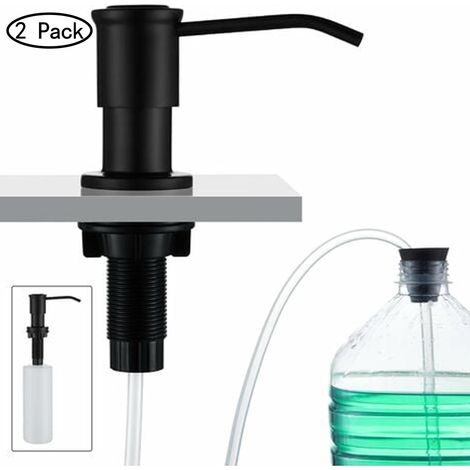 Distributeur de Savon Encastrable, Distributeur Savon Evier Cuisine, Distributeur Savon Integre avec Bouteille 500ML et Ensemble de rallonge de 1,0 m, Recharge du Haut, Noir(2 pack) (1/5)