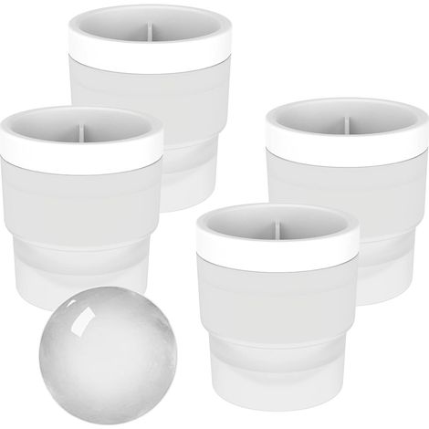 APEX Moules à glaçons pour hockey sur glace - Ensemble de 4 pièces, moules à glaçons ronds, glaçons sphériques de 6 cm, adaptés au whisky, aux cocktails et au bourbon (4 pièces, blanc) (1/5)