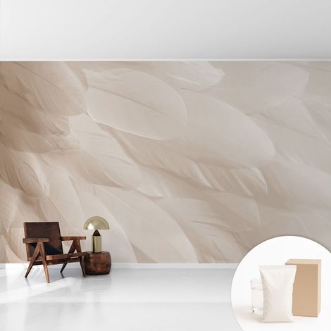 Papier peint intissé à motifs décoratifs pour salon chambre et bureau Décoration murale élégante avec colle Plumes éthérées 416x254 cm (1/5)