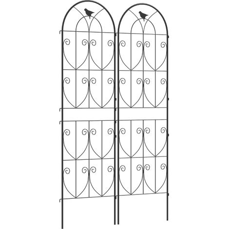 Support pour plantes grimpantes avec oiseaux lot de 2 treillis de jardin pour légume vigne fleur métal 50 x 180 cm noir
