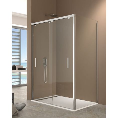 Box doccia angolare BYPASS 1+1 con lato fisso, vetro trasparente, profilo cromo lucido 140x80 cm (1/5)