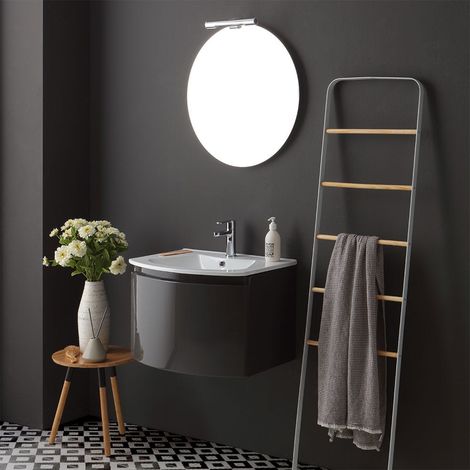 Abgerundetes Badmöbelset  62 Cm  Glänzend Grauer Rundspiegel  Riva