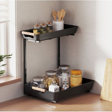 meuble rangement cuisine reglable 2 paniers 40 cm noir OKMYHOME (1/5)