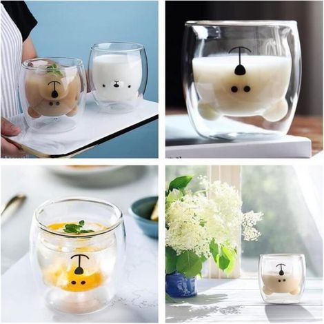 Tasse cafTasse th en Verre forme de OursTasse caf Expresso Double paroiTasse Lait Cratifpour TASSE A BEC (1/4)