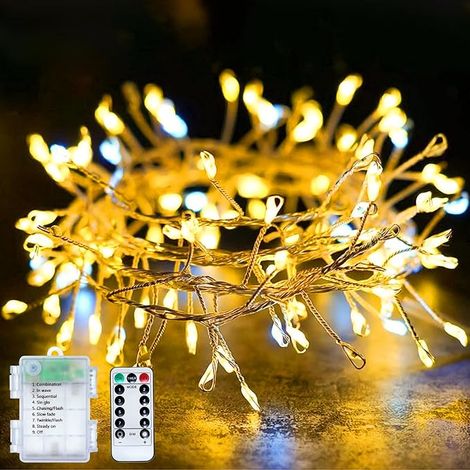 Guirnalda de luces LED a pilas, 6 m con 200 luces LED, luces navideñas para interior y exterior, 8 modos de cable de cobre, guirnalda de luces impermeable para bodas y fiestas de cumpleaños. (1/5)