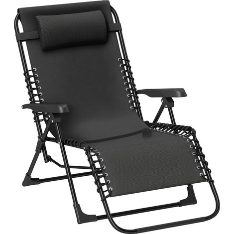 Bain de soleil pliant avec appui-tête, dossier réglable 5 positions, charge max. 120 kg, noir (1/5)