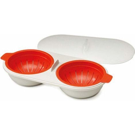 Cuiseur à œufs double cavité pour micro-ondes, ensemble de cuiseurs à œufs double cavité en silicone comestible - Orange (1/4)