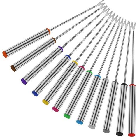 Lot de 12 fourchettes à fondue en acier inoxydable de 24,1 cm avec poignée résistante à la chaleur pour fromage, fondue, rôti, viande
