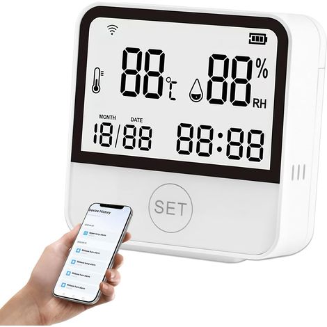 Thermomètre Hygromètre Connecté D’Intérieur avec Écran Lcd, Capteur Température Humidité Numérique, Suivi À Distance, Historiques et Alertes, pour Chambre Bébé, Serre, Cave, Bureau, Garage (1/5)