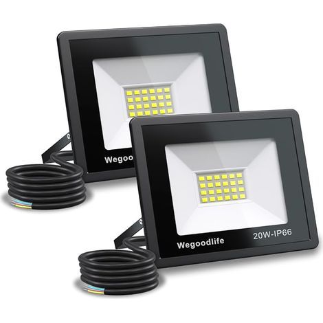 Lot de 2 Projecteur LED Extérieur 20W, Super Lumineux 1510LM Spot LED Extérieur, 3000K Blanc Chaud, IP66 Étanche, Éclairage de Sécurité pour Jardin, Patio, Cour, Entrée, Garage, Sans Prise (1/5)