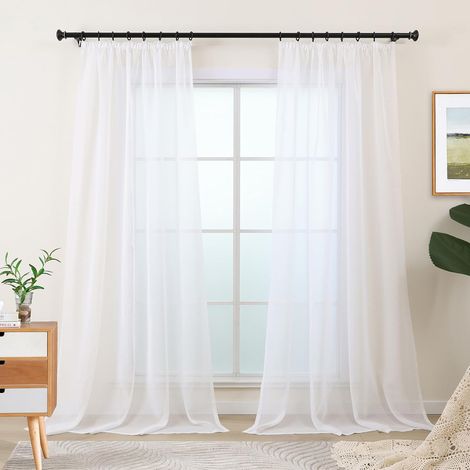 Rideaux Blancs pour Salon, Modernes, avec Galon Fronceur, Rideaux Décoratifs Transparents Prêts à l'emploi, pour Chambre à Coucher, 245 Cm de Long Lot de 2 (1/5)