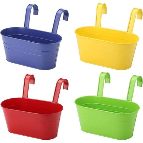 Hängende Blumentöpfe 4er Set Metall 27,5cm mit Haken für Balkon & Zaun, 4 Farben (1/5)