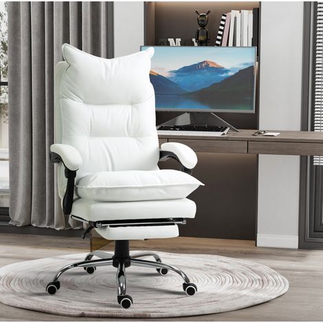 Silla de oficina con función relax, reposapiés y altura regulable, blanca HAVRYA (1/3)