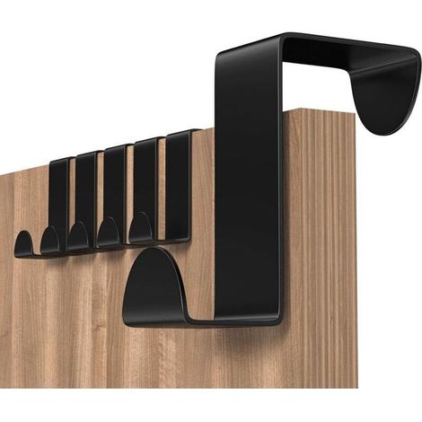 Crochet Porte, 6 Pièces Porte Manteau pour Porte Acier Inox Patere Porte pour Porte Standart, Tiroir, Placard Armoire, pour Cuisine Salle de Bains Chambre à Coucher, Noir-Crezuo
