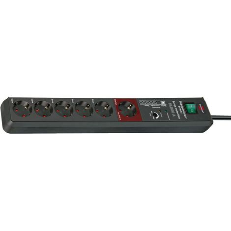 Secure-Tec regleta enchufes con protección sobretensión 19.500 A y 6 tomas antracita 3m H05VV-F 3G1,5 Main-Follow