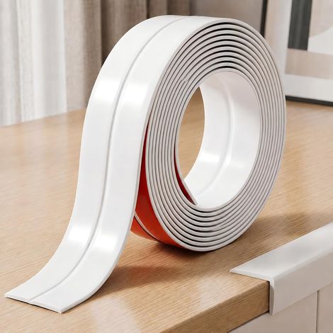 Moulure Murale Adhésive PVC Blanc 2cm x 4m, Plinthe Souple Décorative Baguette flexible autocollante pour angles, murs et plafonds, finition élégante cuisine, portes, fenêtres et bordures (1/5)