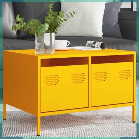 851241 Meuble TV jaune moutarde 68x50x43,5 cm acier laminé à froid (1/5)