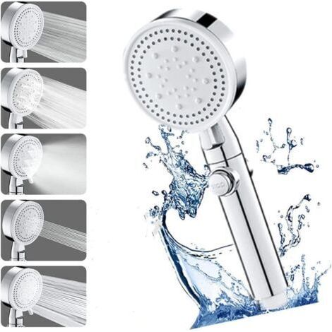 Tête de douche haute pression, douche à main à économie d'eau, 5 types de jet, à main, pour le bain et le spa Tête de douche à main carrée moderne argent (1/4)